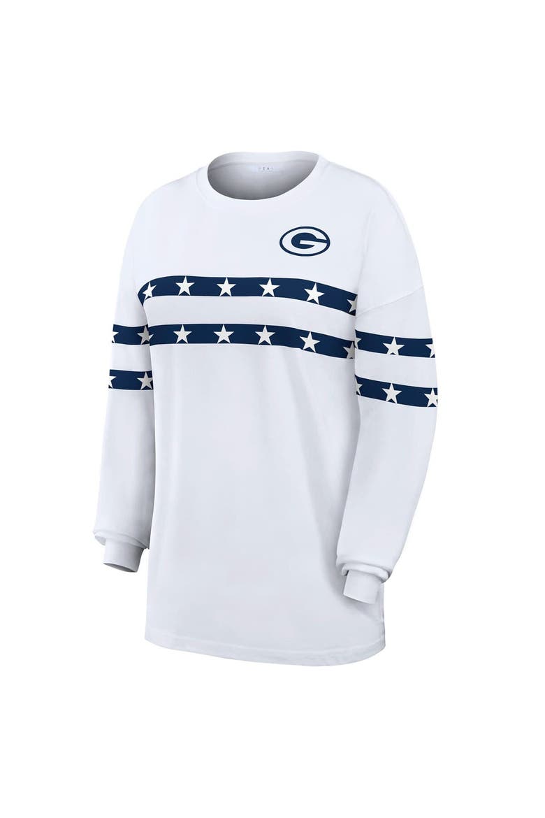 Women's WEAR by Erin Andrews  White Green Bay Packers Americana Stripe Long Sleeve T-Shirt, Alternate, color, White