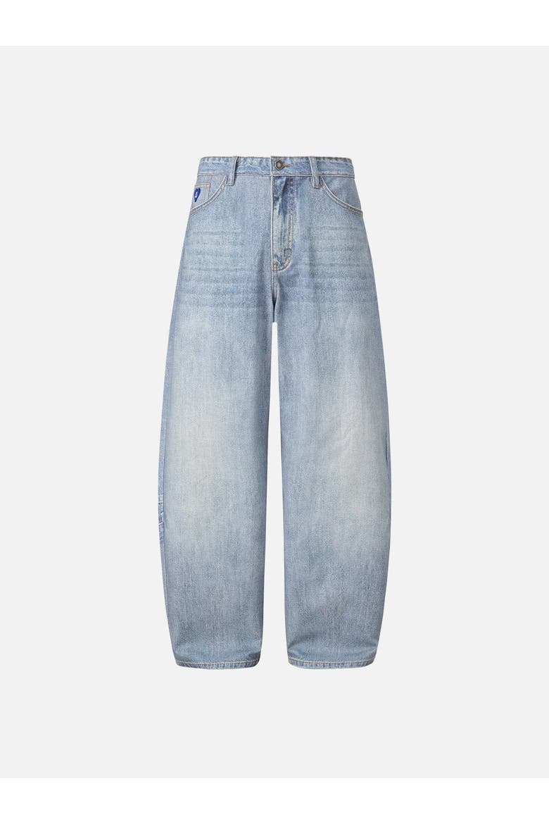 Inverted Graphic Baggy Barrel Jeans, Alternate, color, Blue