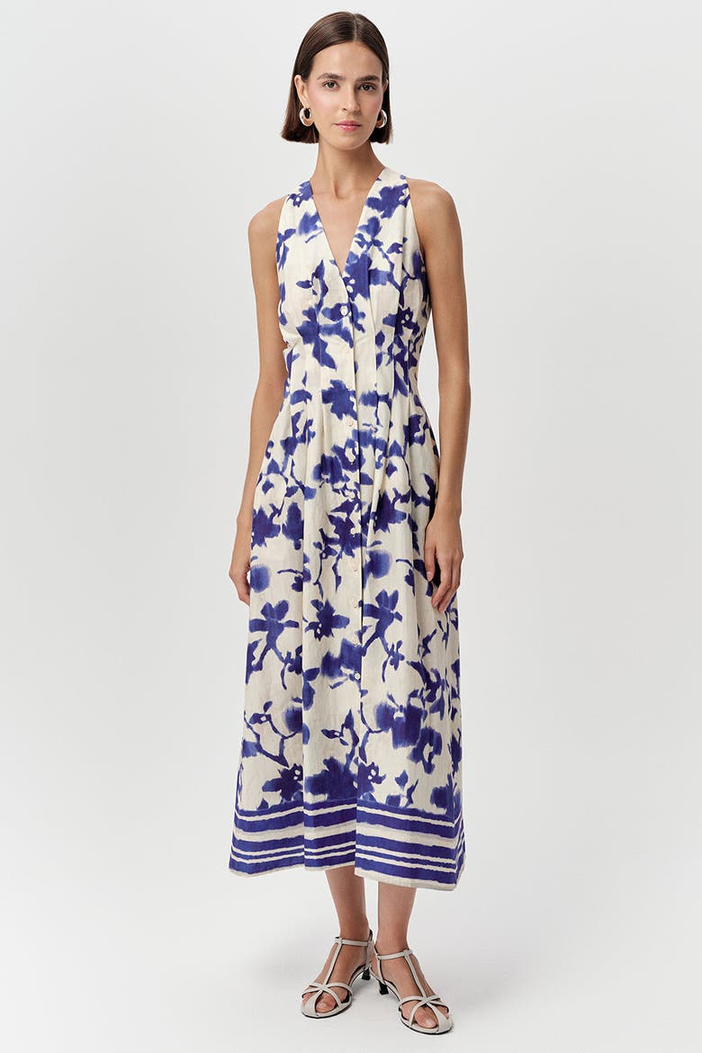 Zeta Sleeveless V Neck Midi Dress, Alternate, color, Sax