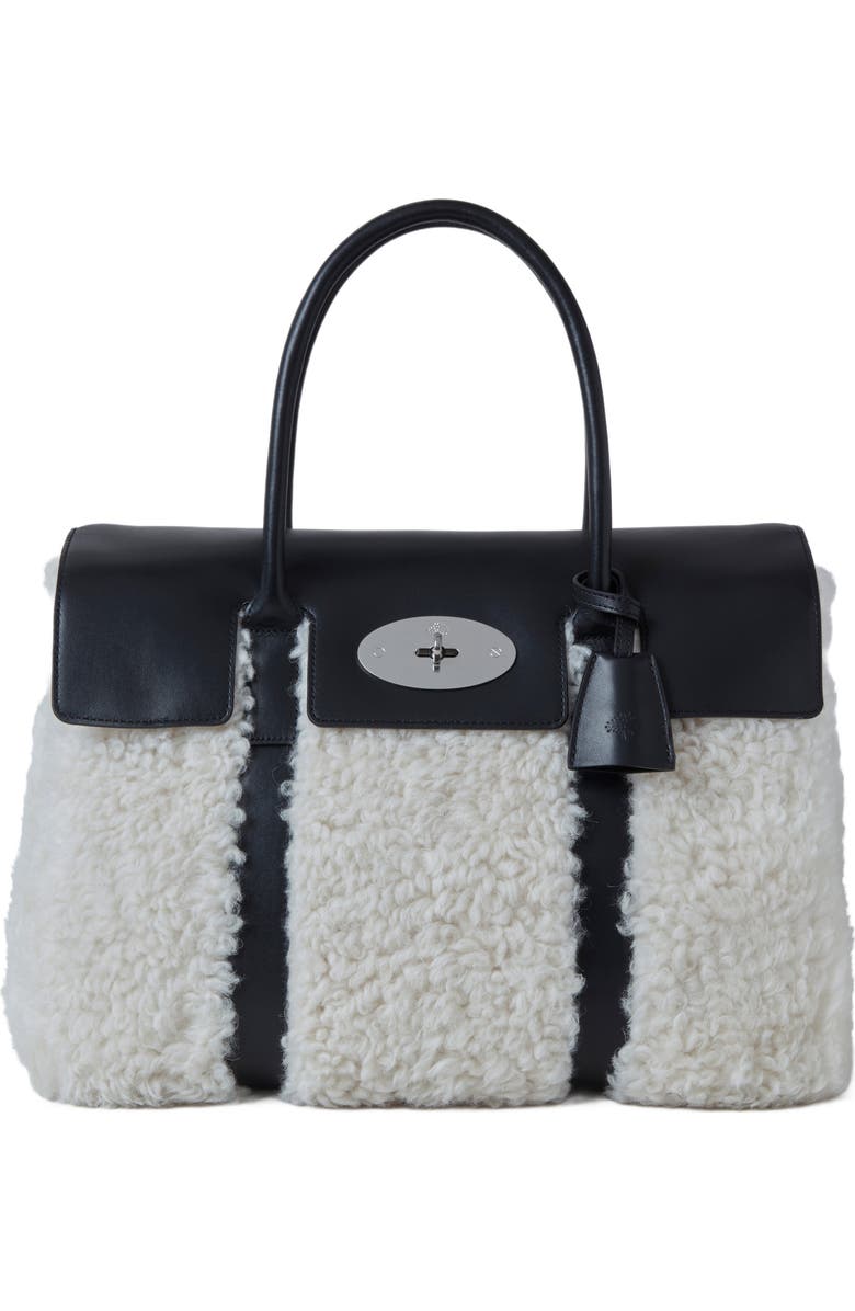 Mulberry Bayswater Leather Shearling Satchel, Main, color,