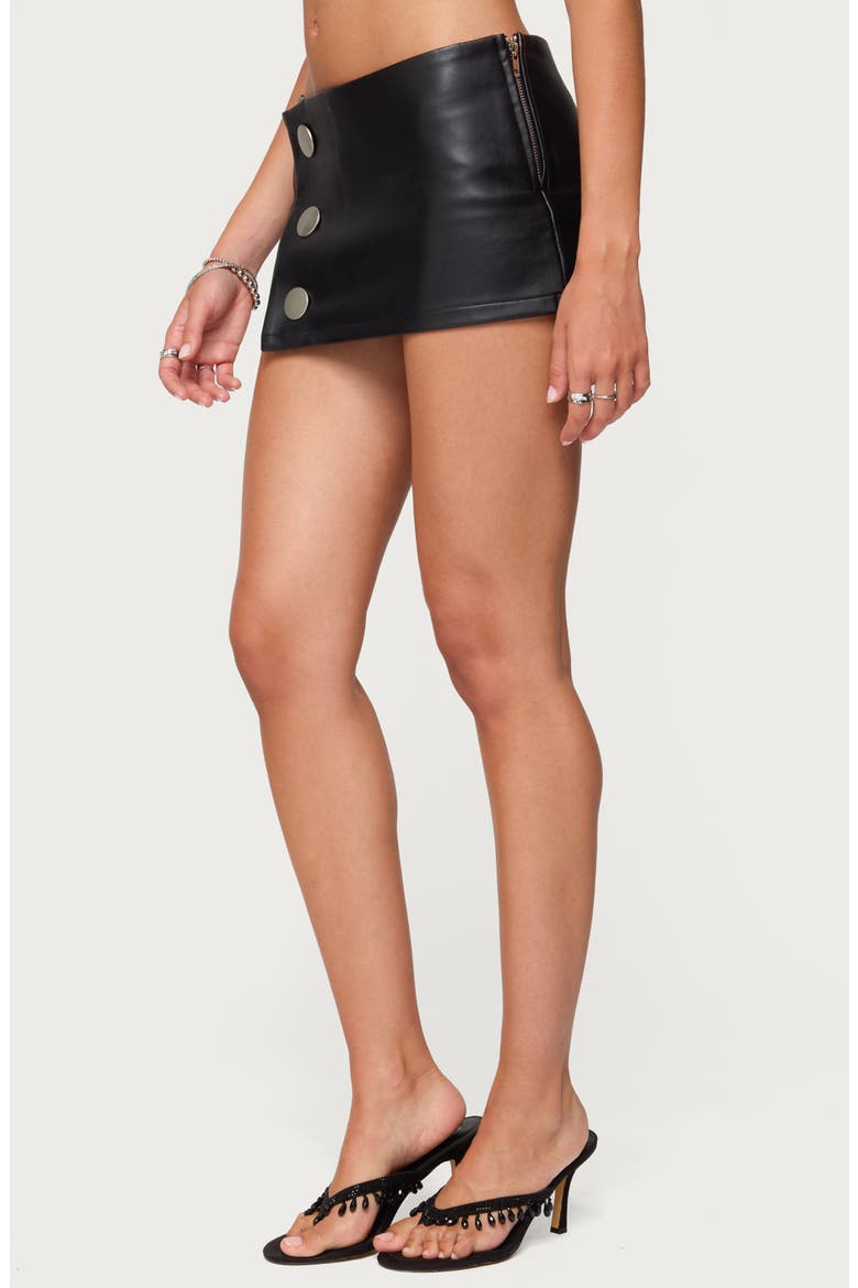 Kaine Snap Faux Leather Miniskirt, Alternate, color, BLACK