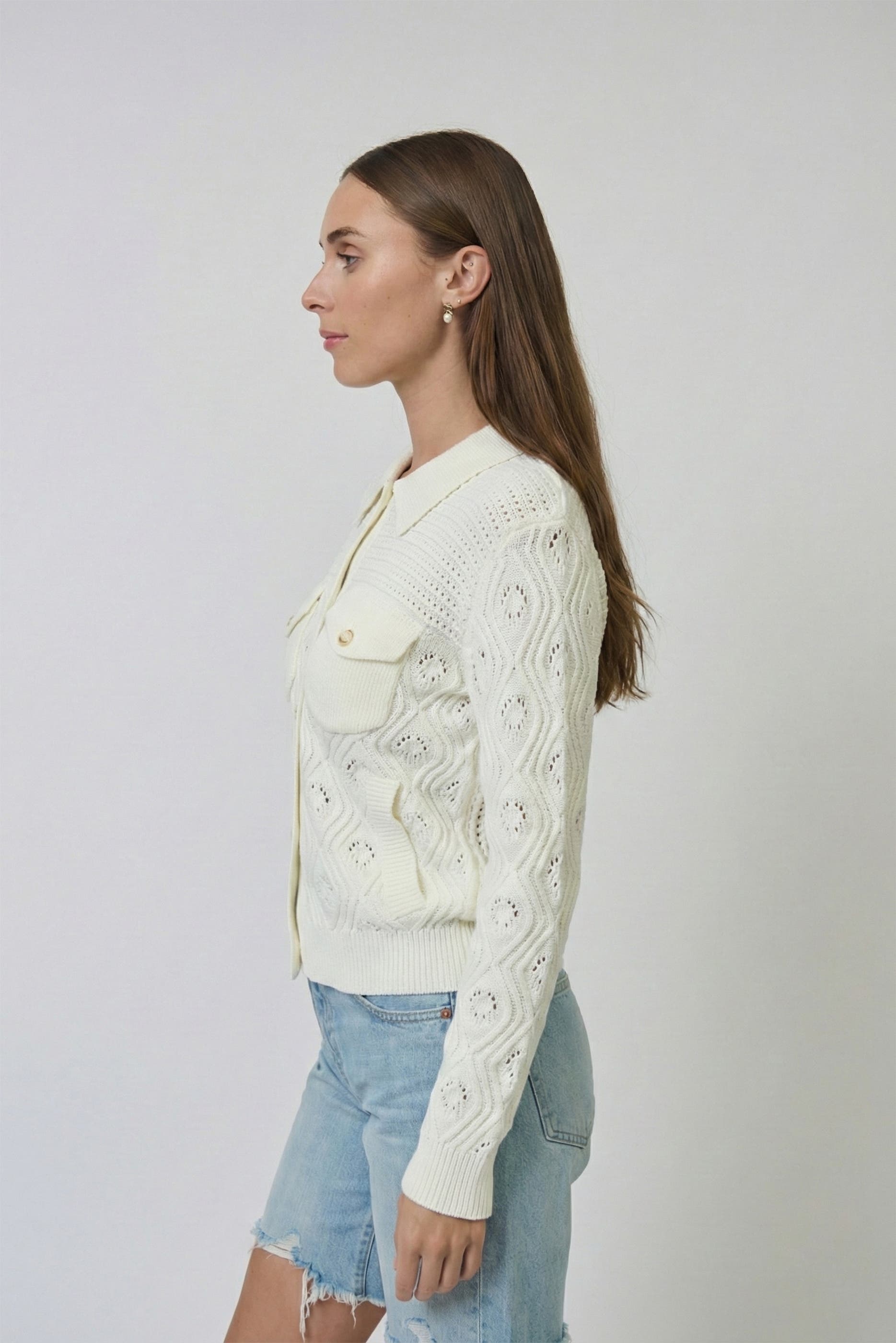 Allie Mixed Stitch Button Down Sweater - image 2