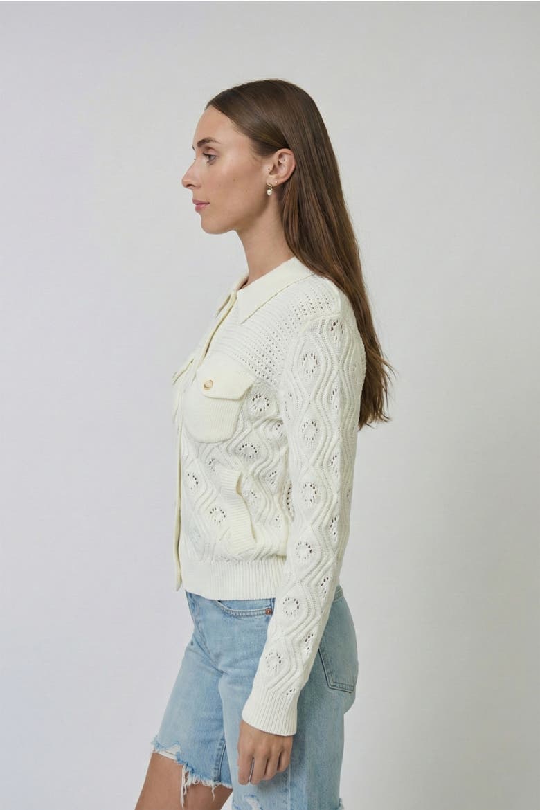Allie Mixed Stitch Button Down Sweater, Alternate, color, BONE