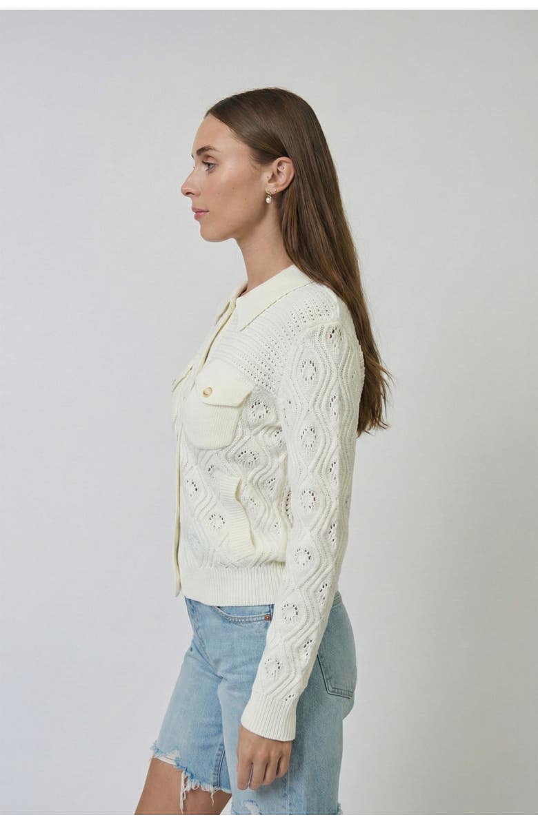 Central Park West Allie Mixed Stitch Button Down Sweater, Alternate, color, Bone