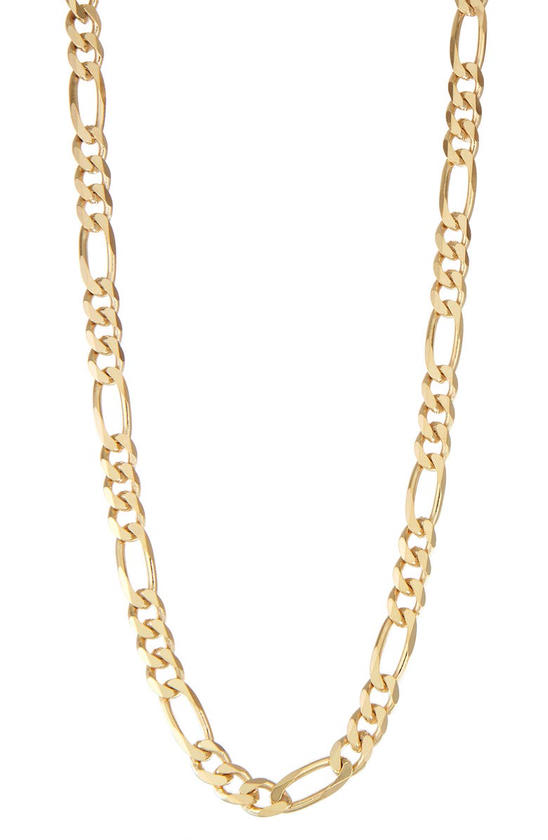 FZN 14K Gold Plated Sterling Silver Figaro Chain Necklace, Main, color, Yellow