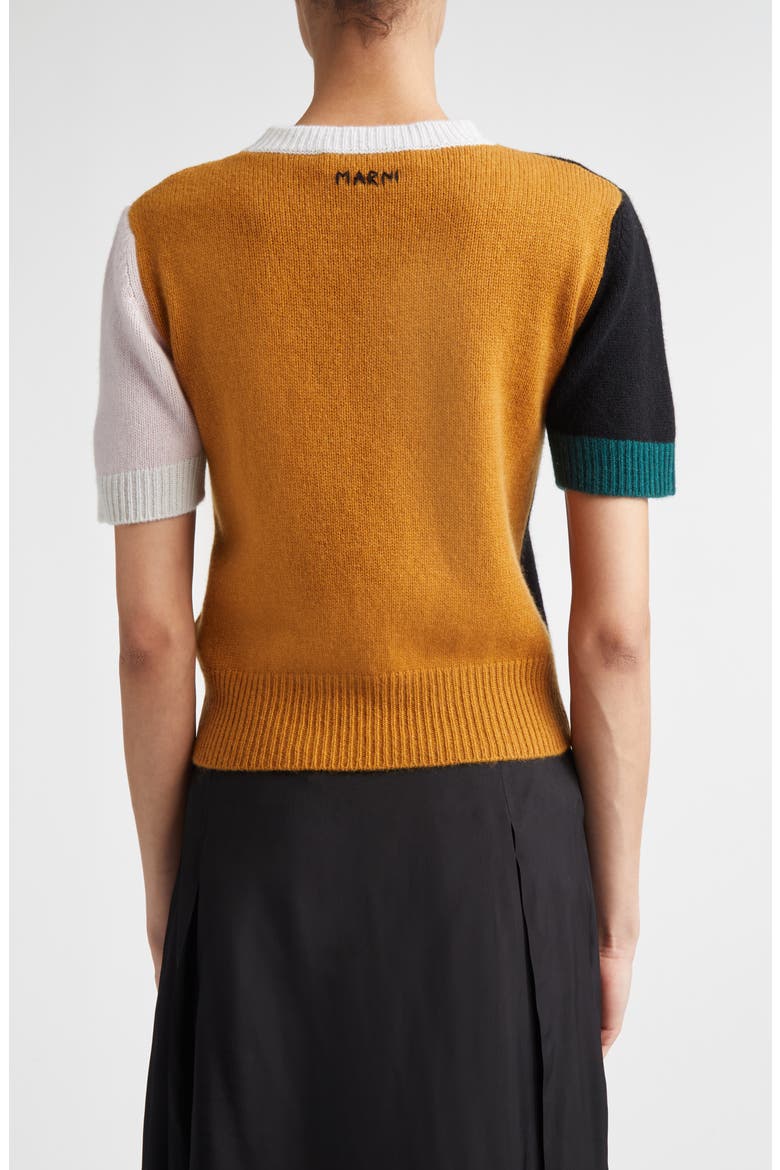 Colorblock Short Sleeve Cashmere Sweater, Alternate, color, BROWN/ BLACK