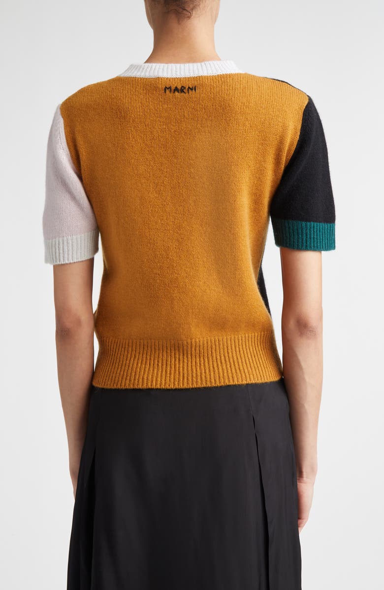 Marni Colorblock Short Sleeve Cashmere Sweater, Alternate, color, Brown/ Black