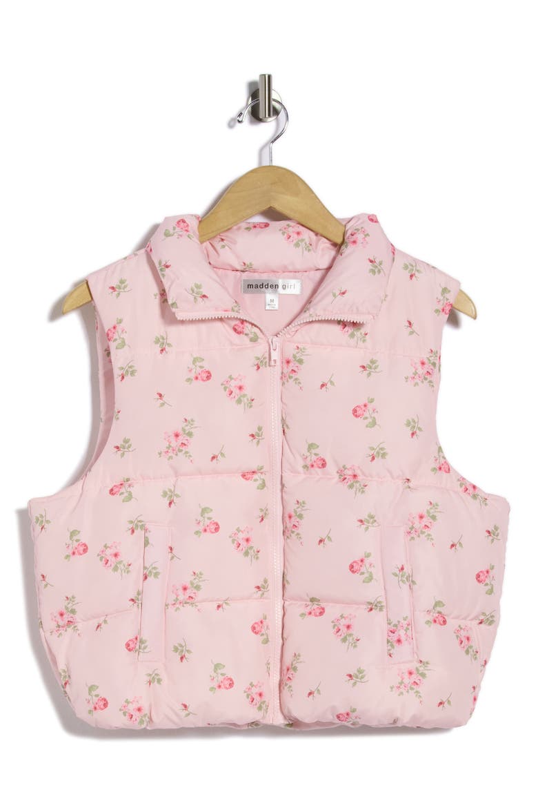 Striped Bungee Bottom Puffer Vest, Alternate, color, BALLET SLIPPER