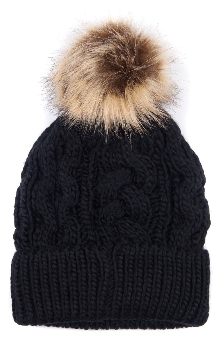 Barbour Penshaw Faux Fur Pompom Beanie, Alternate, color, 