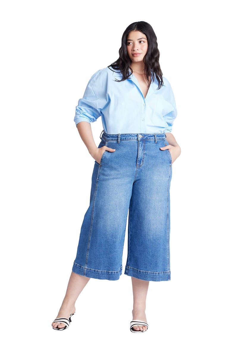 ELOQUII Denim Culotte, Main, color, 