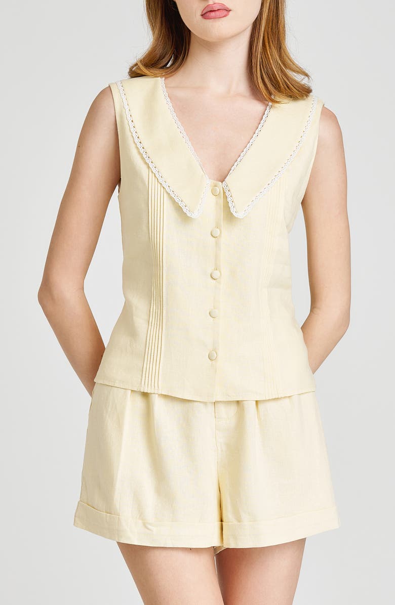 WAYF x Styled by COCO! Allie Lace Detail Linen Blend Top, Main, color, Butter Yellow