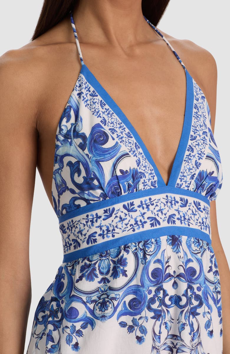 Alice + Olivia Karolina Print Cotton Halter Maxi Dress, Alternate, color, Solstice