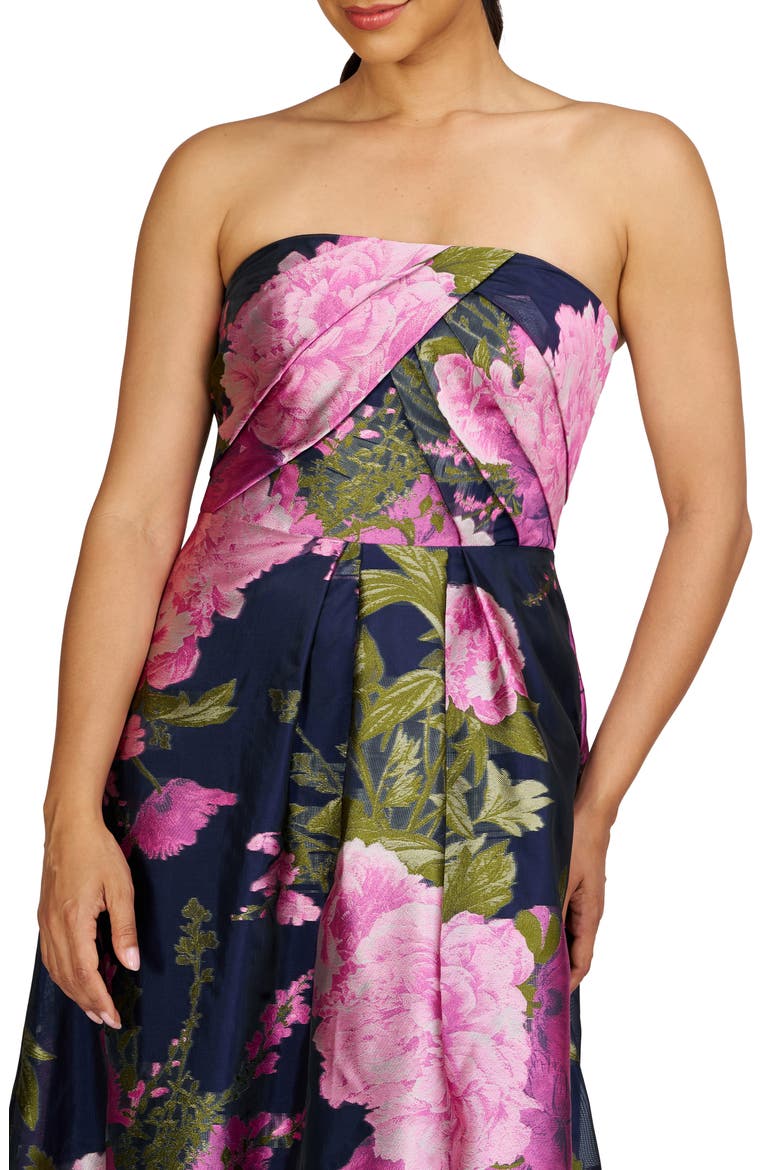 Holly Floral Print Strapless Gown, Alternate, color, AZALEA PINK