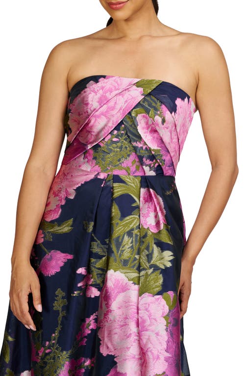 Kay Unger Holly Floral Print Strapless Gown In Azalea Pink