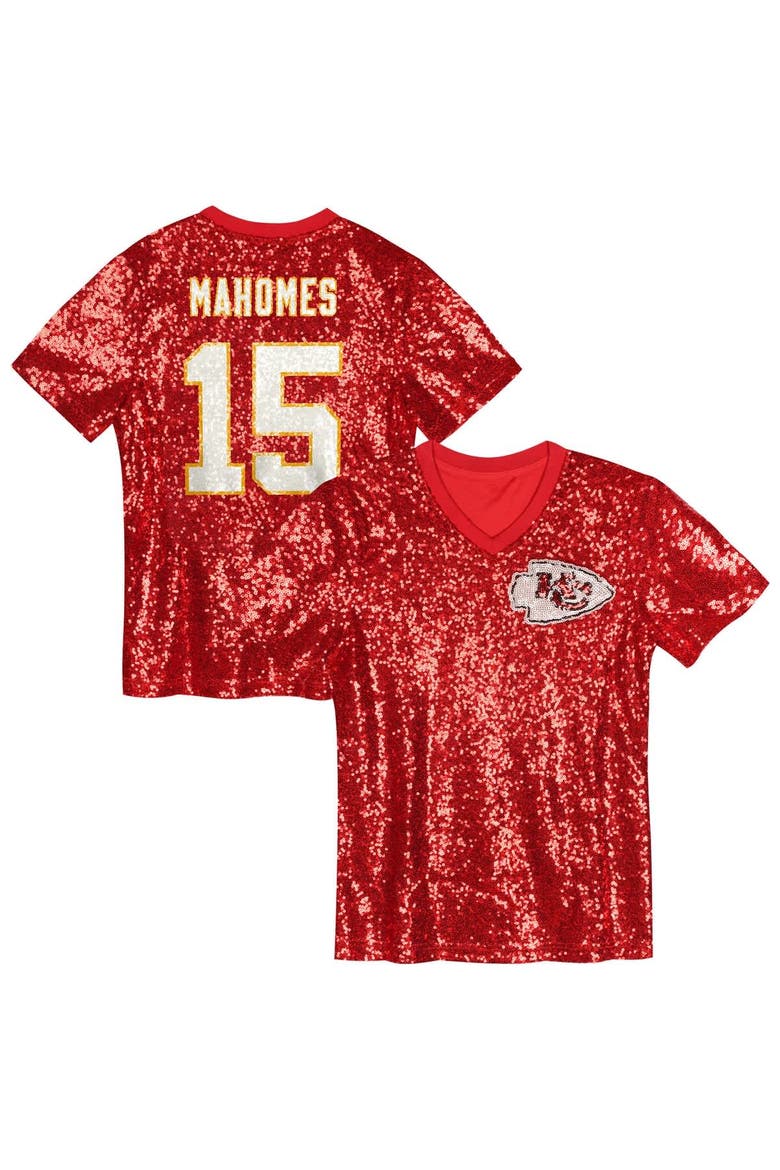 Girls Youth Patrick Mahomes Red Kansas City Chiefs Sequin V-Neck Fashion Jersey, Main, color, Red