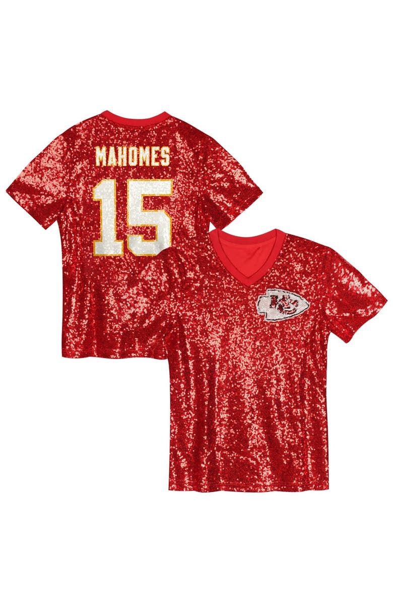 Outerstuff Girls Youth Patrick Mahomes Red Kansas City Chiefs Sequin V-Neck Fashion Jersey, Main, color, Red