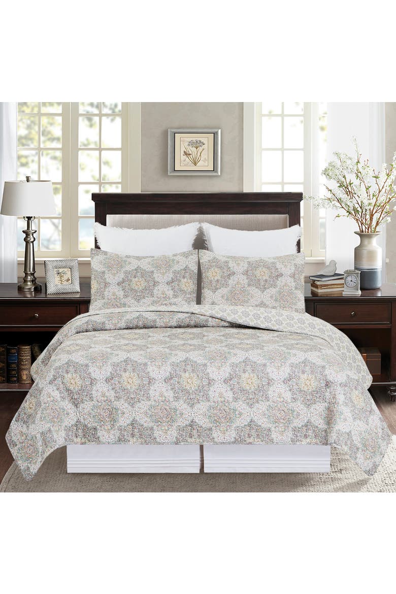 Elaina Cotton Quilt Set - Reversible and Machine Washable, Alternate, color, Grey