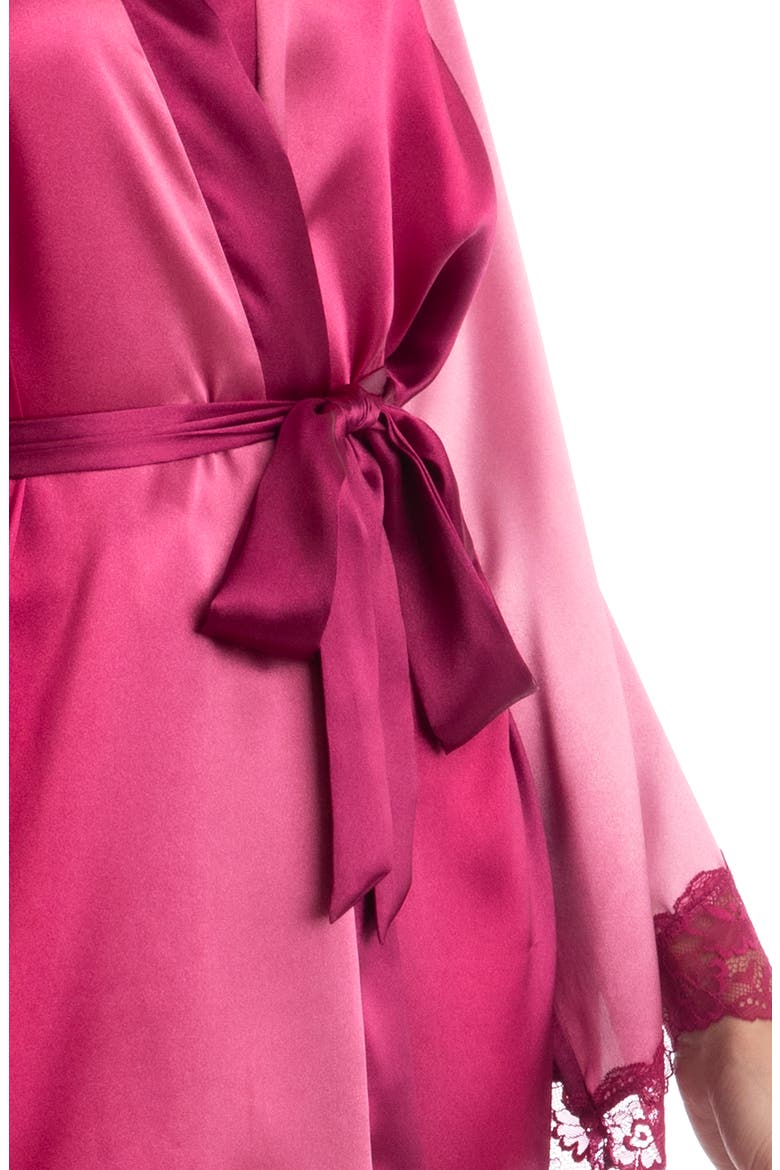 Zamira Lace Trim Ombré Satin Robe, Alternate, color, RASPBERRY