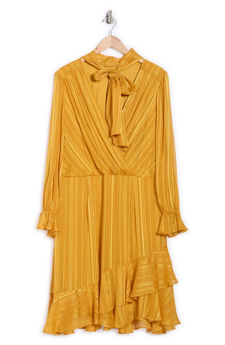 Julia Jordan Stripe Tie Neck Long Sleeve Chiffon Dress, Alternate, color, Yellow