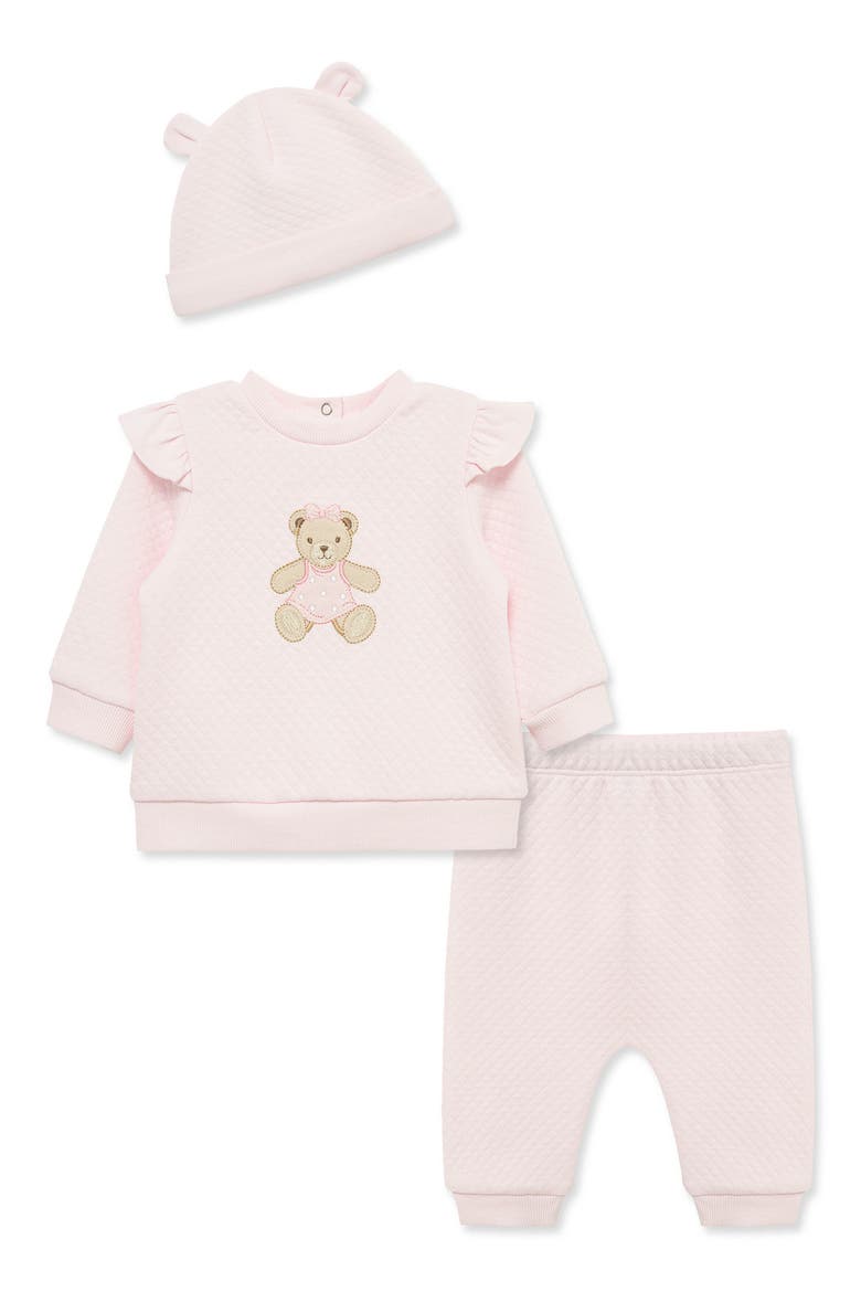 Kids' Bear Quilted Top, Pants & Hat 3-Piece Set, Main, color, PINK