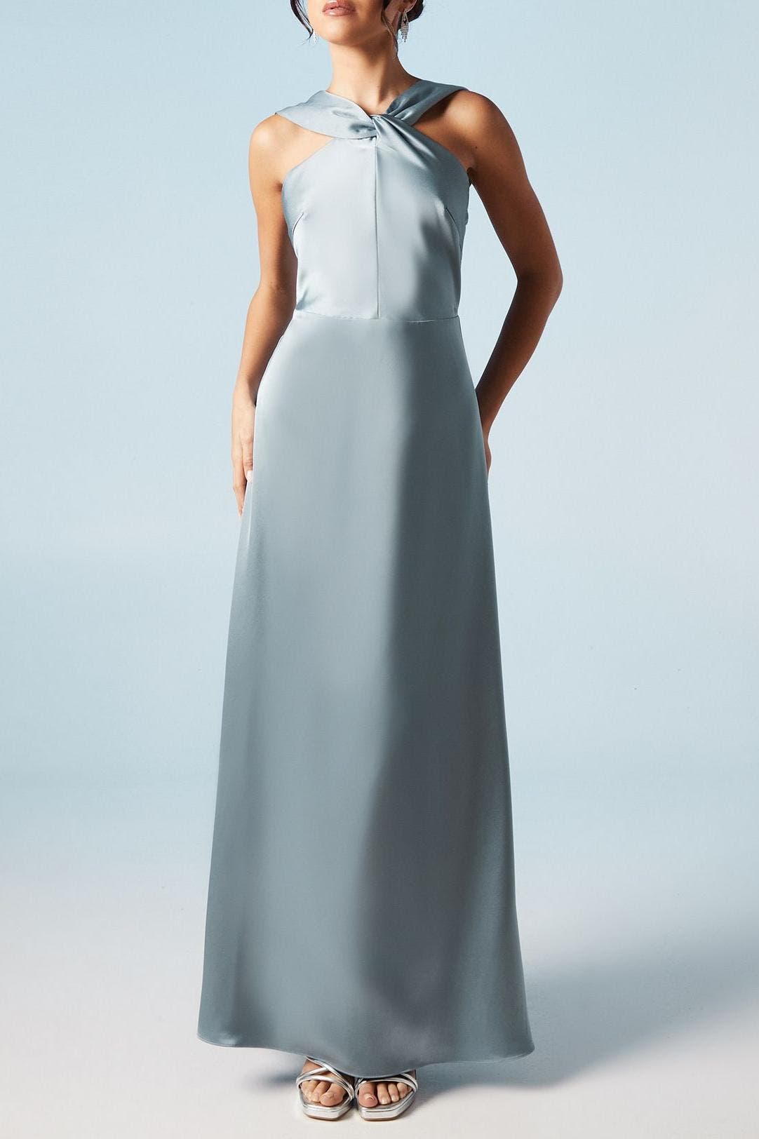 satin twisted maxi dress Shayna Hammered Satin Dress M / Electric FUSCHIA