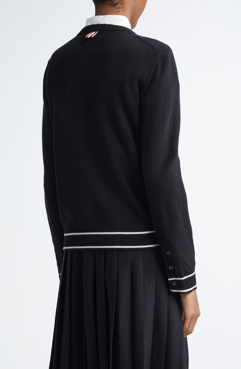 Thom Browne Embroidered Hector & Rose Virgin Wool Crewneck Cardigan, Alternate, color, 