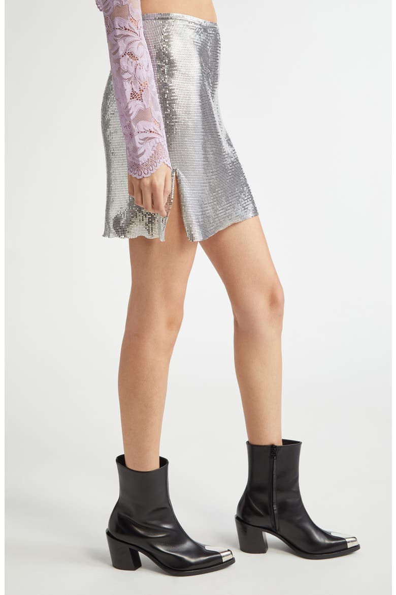 Metallic Mesh Miniskirt, Alternate, color, SILVER