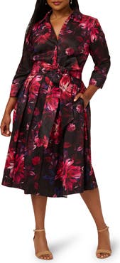 Adrianna Papell Print Long Sleeve Taffeta Shirtdress