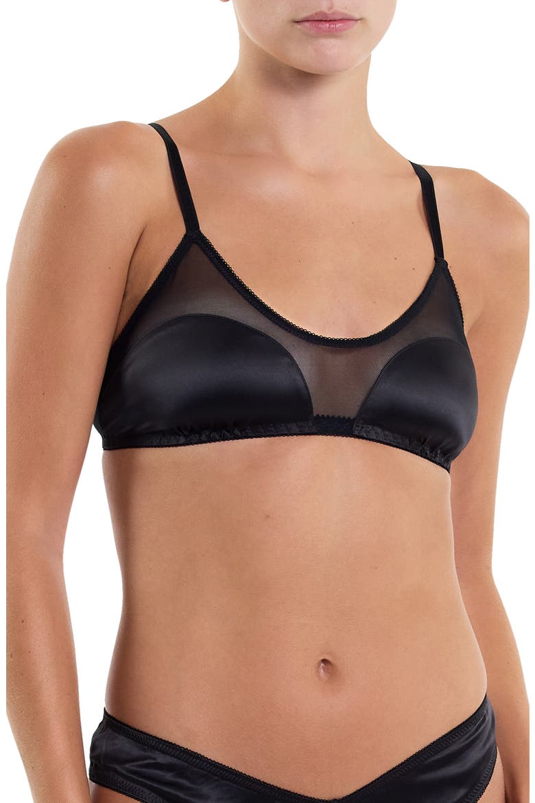 Mesh Panel Satin Bralette, Main, color, BLACK