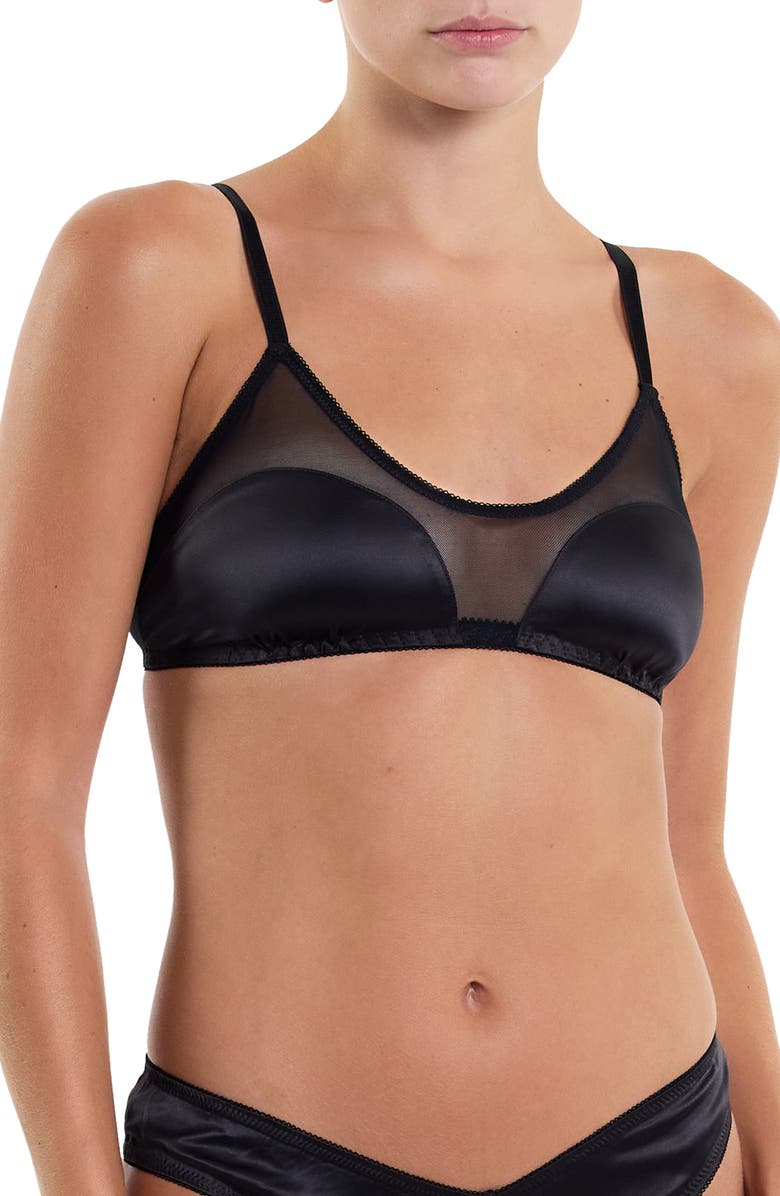 Hanky Panky Mesh Panel Satin Bralette, Main, color, Black