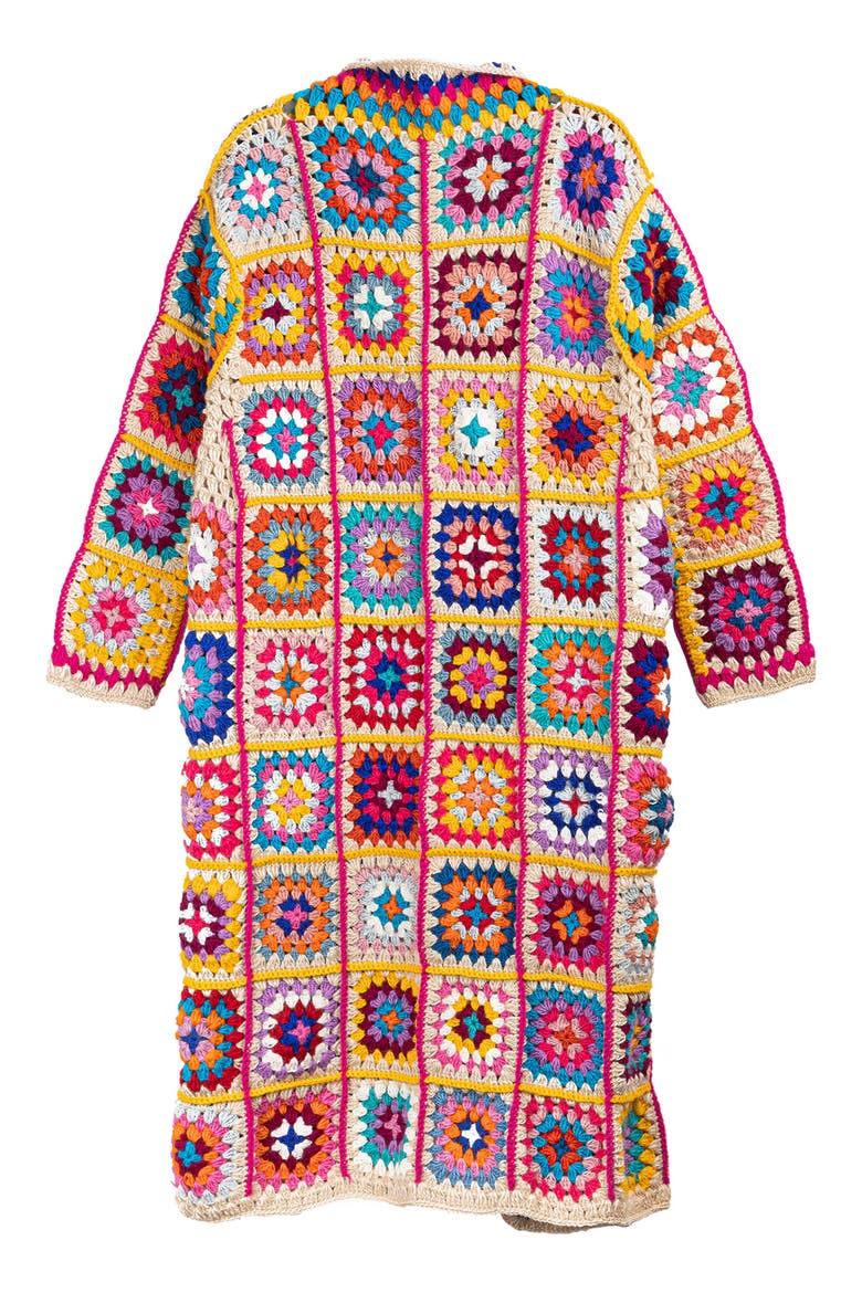 Granny Square Crochet Longline Cardigan, Alternate, color, NATURAL