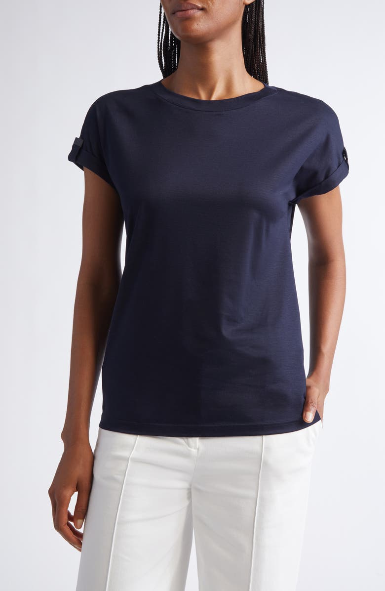 Eleventy Grosgrain Loop Detail T-Shirt, Main, color, 11S Blue