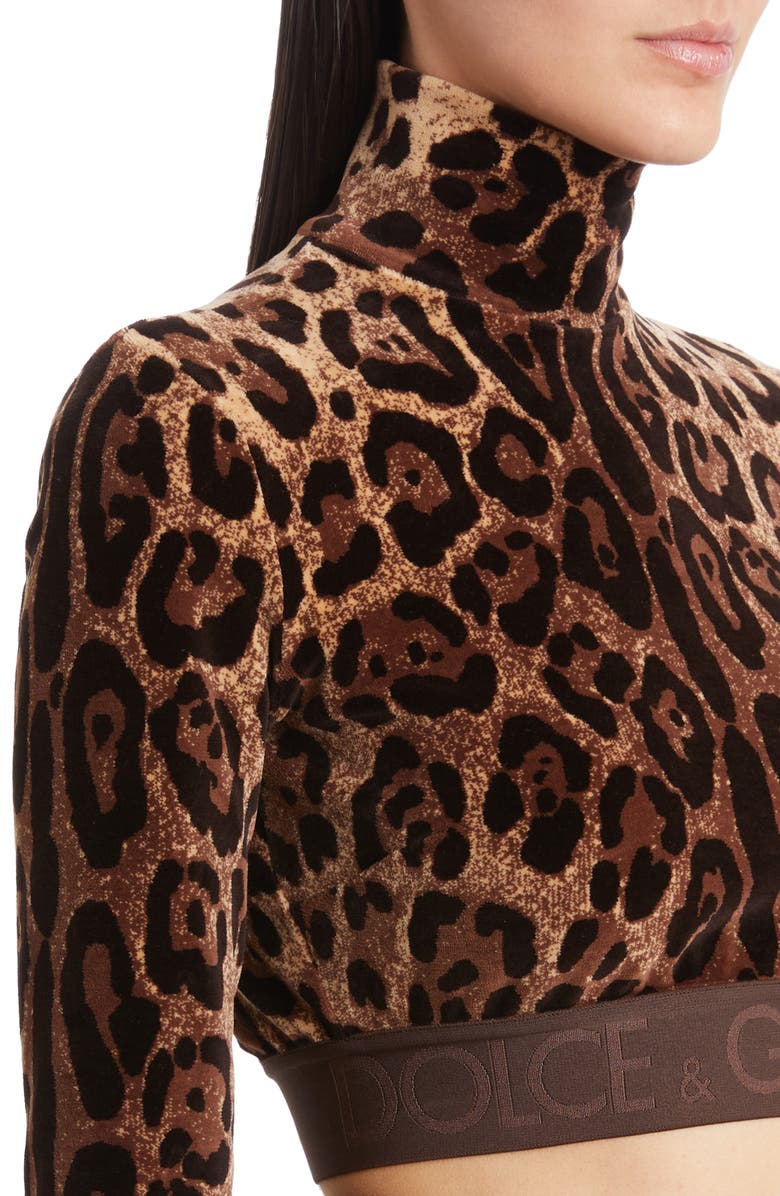 Dolce&Gabbana Leopard Print Long Sleeve Turtleneck Crop Top, Alternate, color,