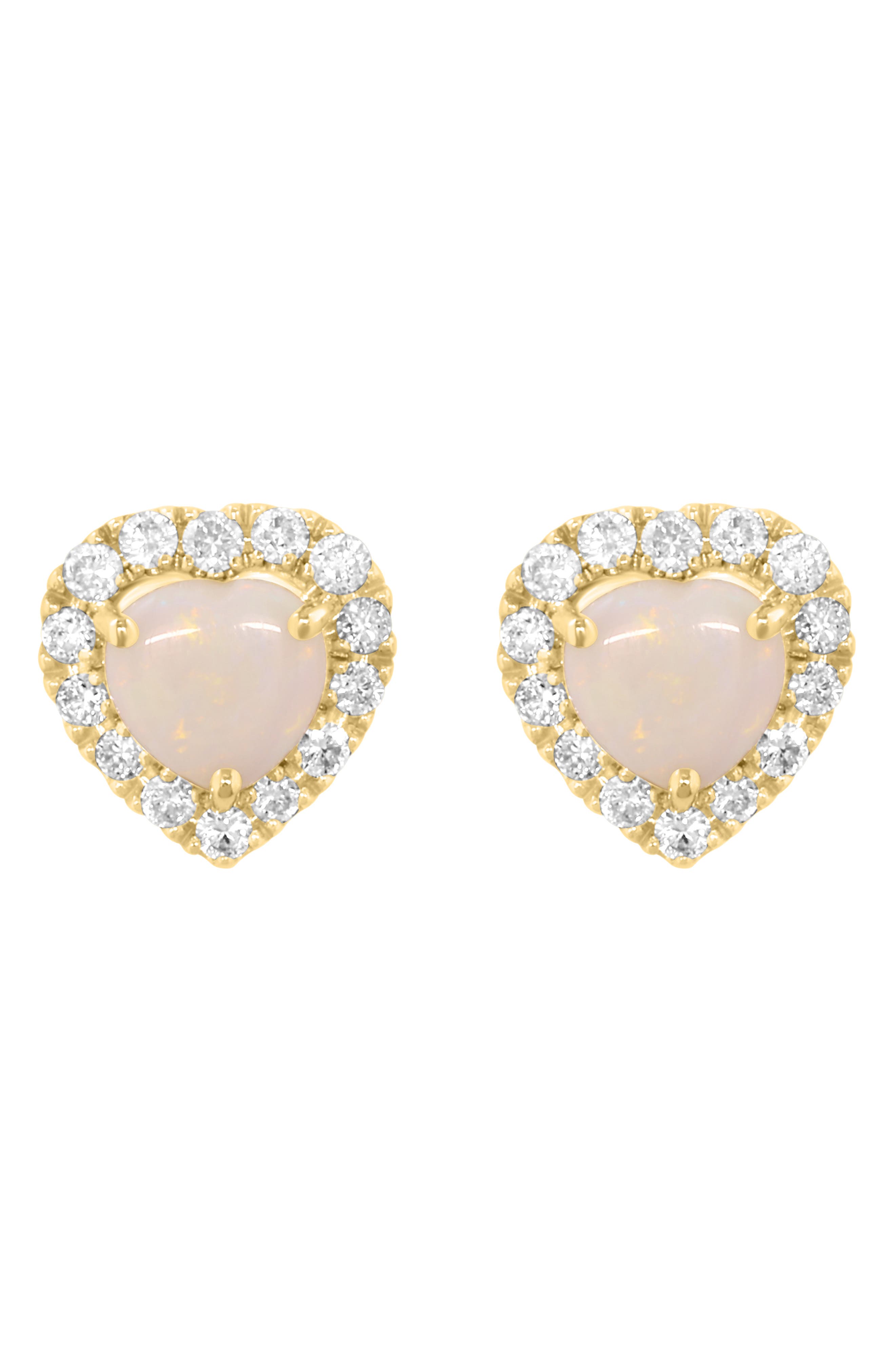 EFFY Opal Heart & Diamond Halo Stud Earrings