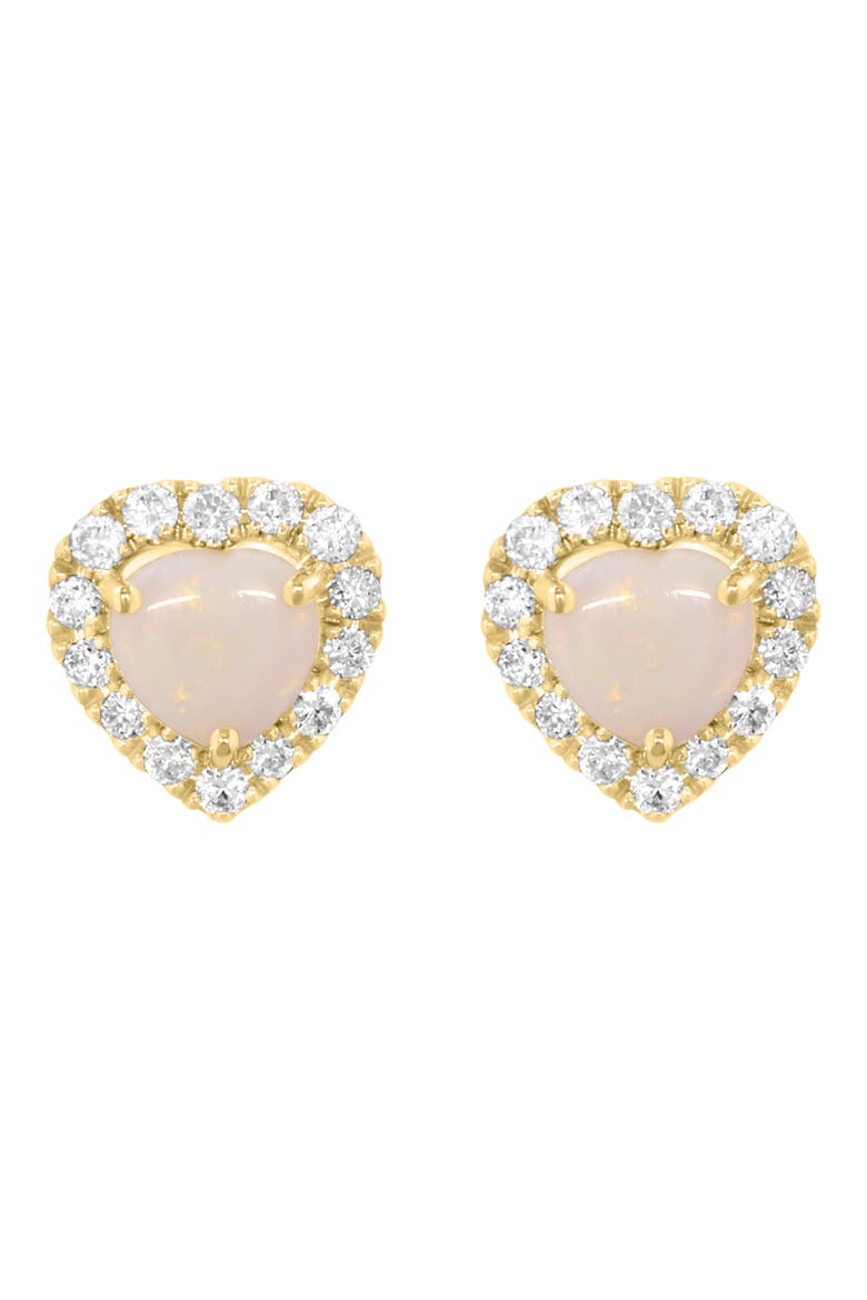 Opal Heart & Diamond Halo Stud Earrings, Main, color, WHITE