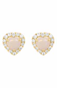 Opal Heart & Diamond Halo Stud Earrings