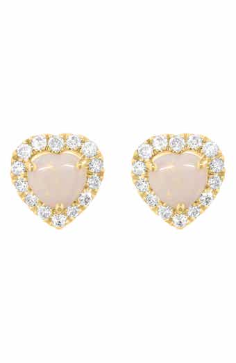 Opal Heart & Diamond Halo Stud Earrings