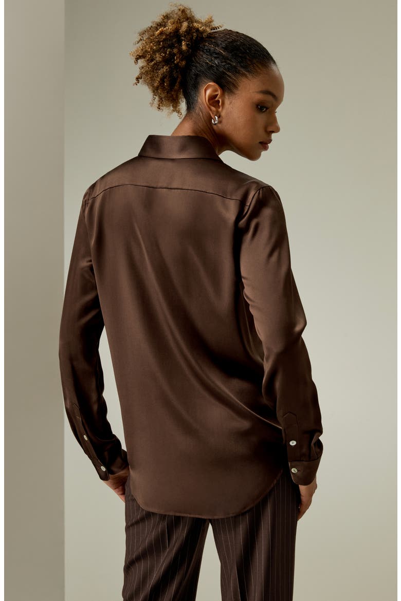 Women's Spread Collar Silk Shirt, Alternate, color, Chocolate