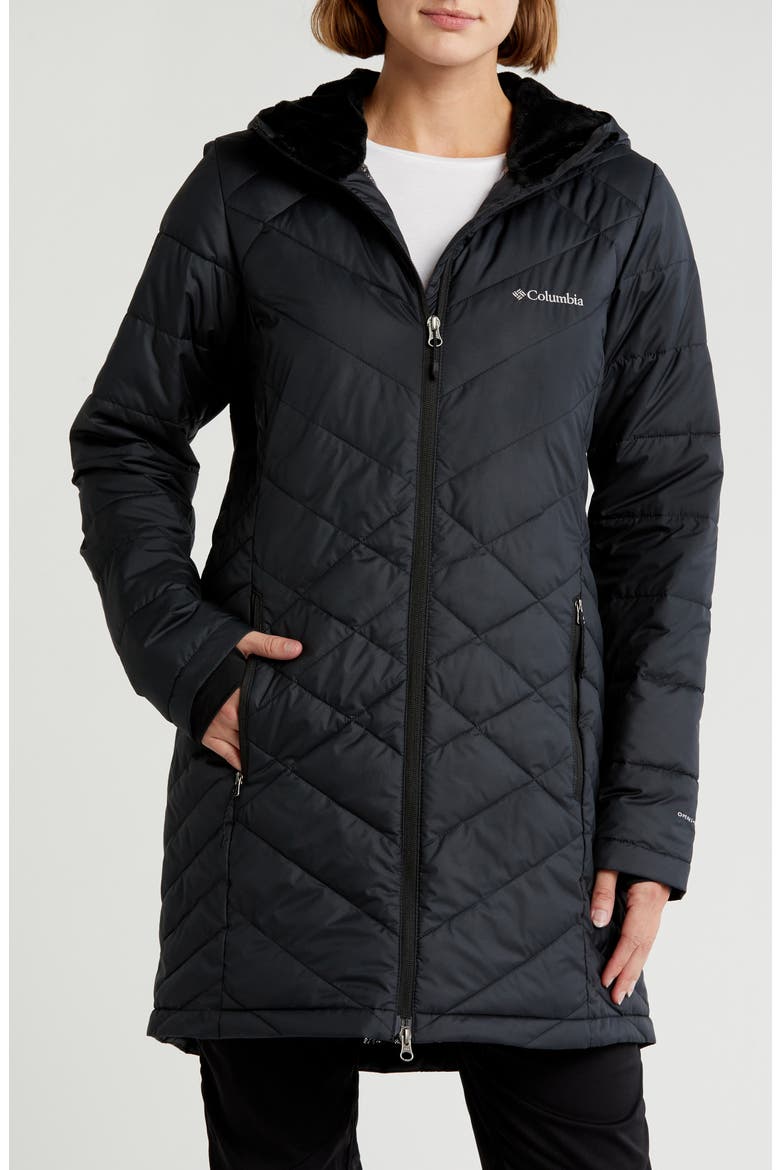 Heavenly Long Water Resistant Insulated Hooded Coat, Main, color, BLACK