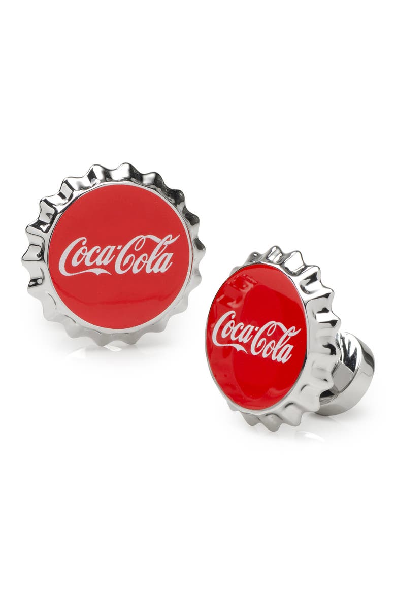 Coca Cola Bottle Cap Cuff Links, Main, color, RED