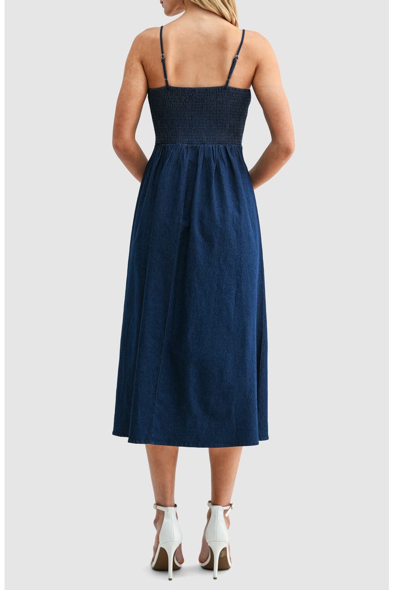 Corset Denim Midi Sundress, Alternate, color, DARK DENIM