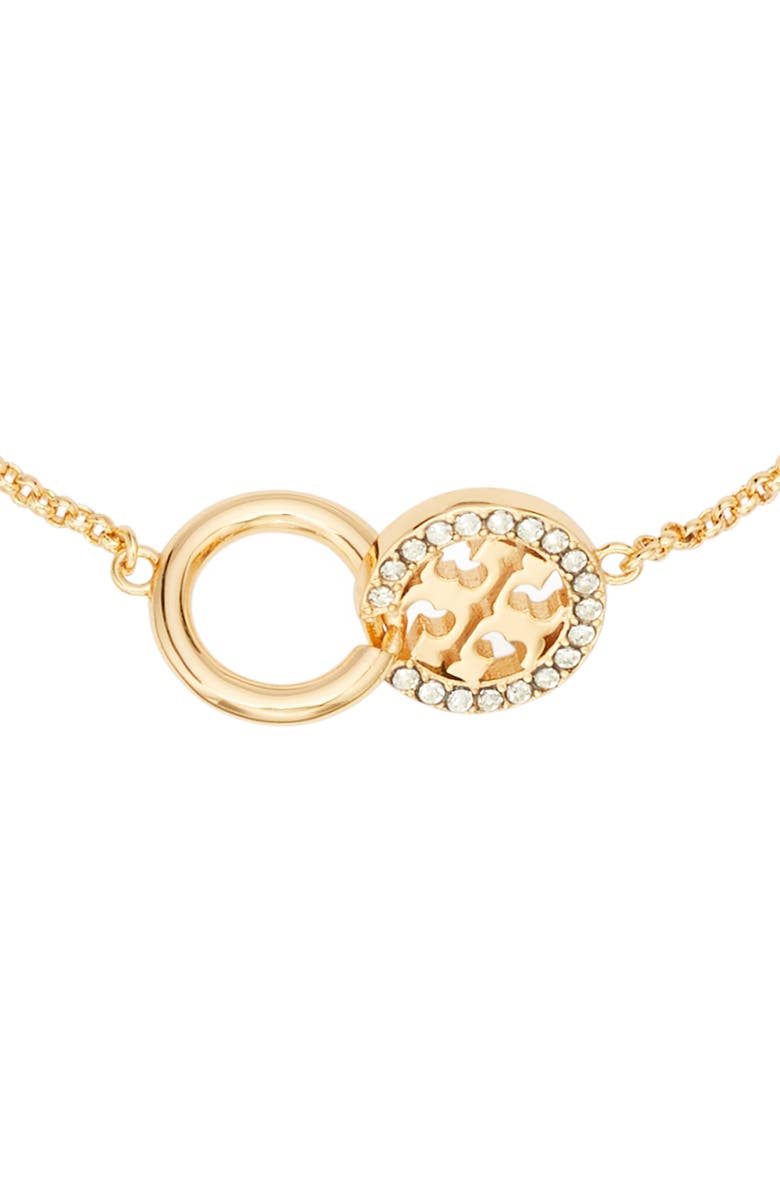 Tory Burch Icon Pavé Interlocking Chain Bracelet, Alternate, color, Tory Gold / Crystal