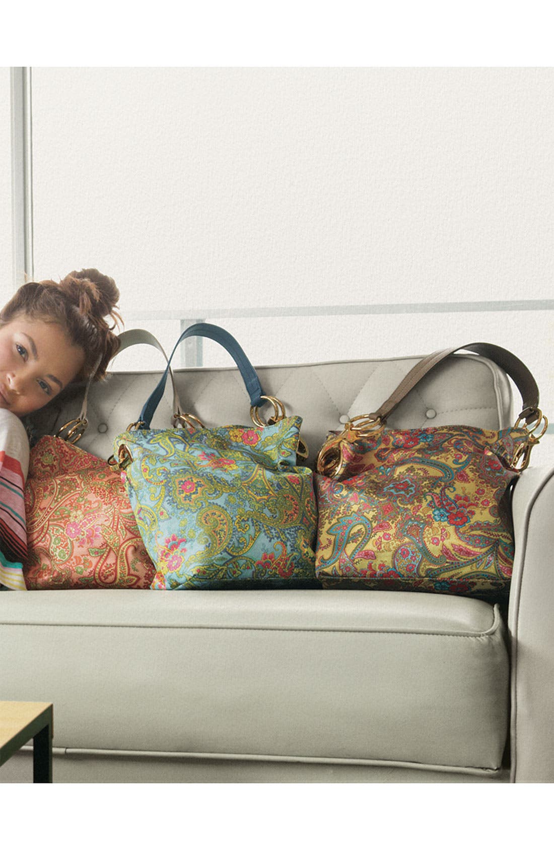 JPK Paris 'Emerald' Paisley Print Bucket Bag, Alternate, color, 