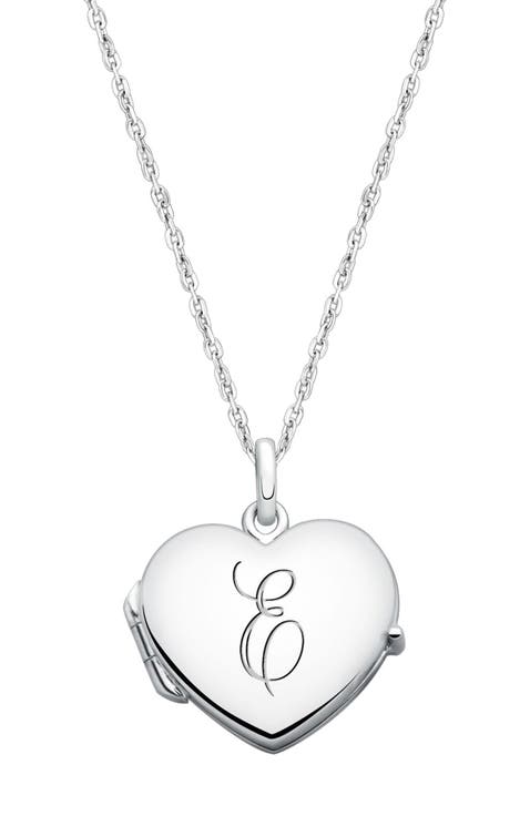 Sterling Silver Heart Locket & Engraved Initial 14-16" Necklace