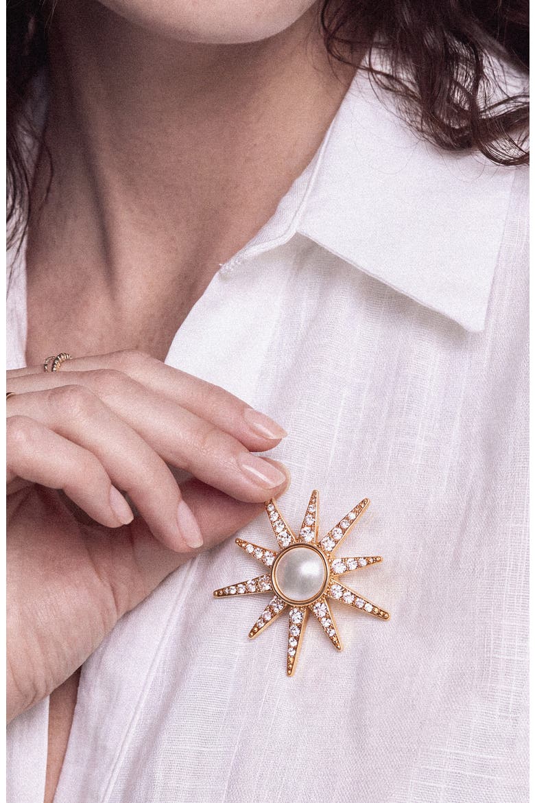 Starburst Mother of Pearl Brooch, Alternate, color, GOLD