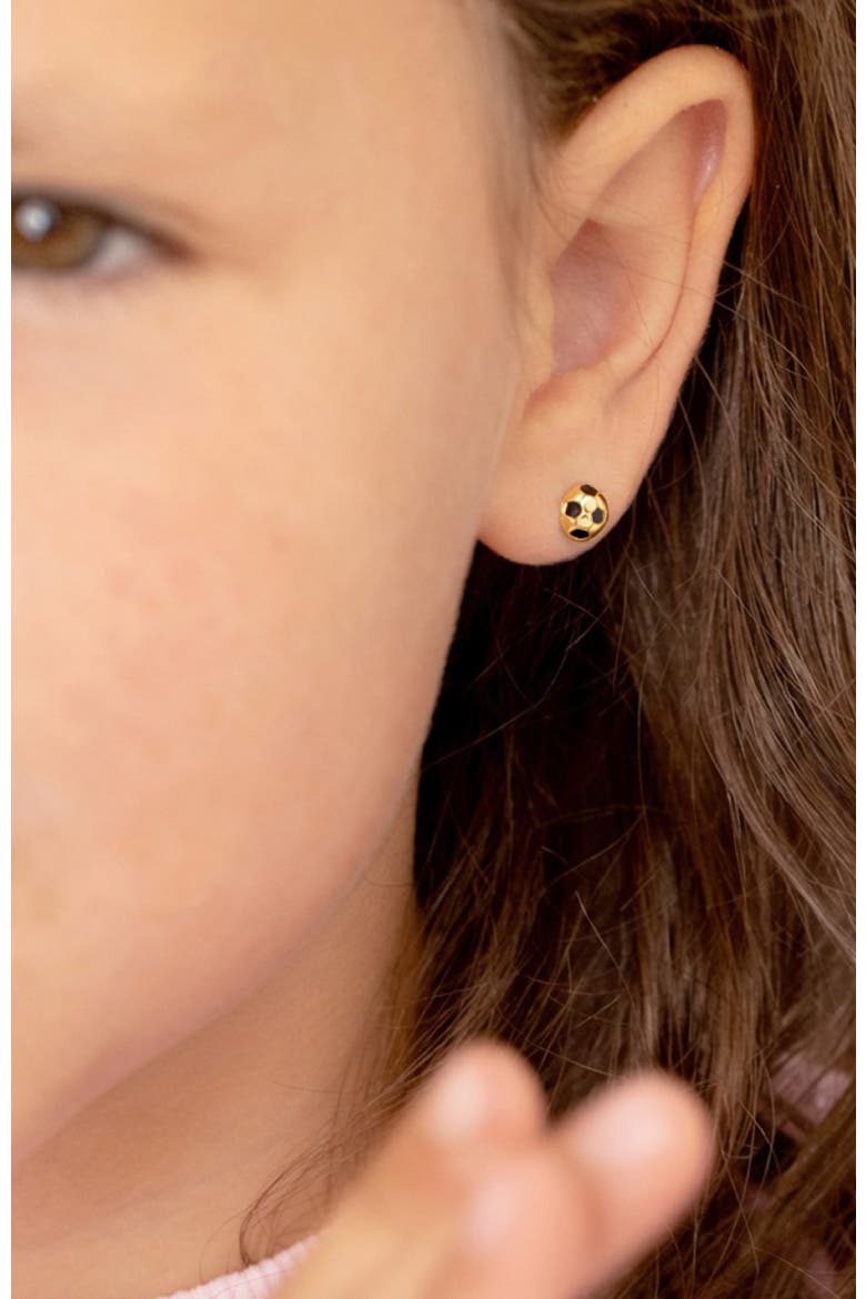 Enamel Soccer Ball Plated Earrings, Alternate, color, Black
