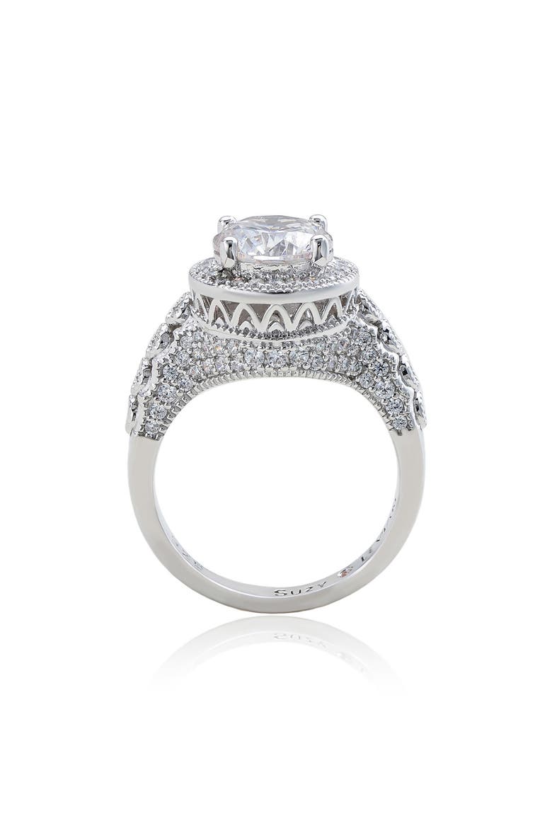 Cubic Zirconia Pavé Engagement Ring, Alternate, color, WHITE
