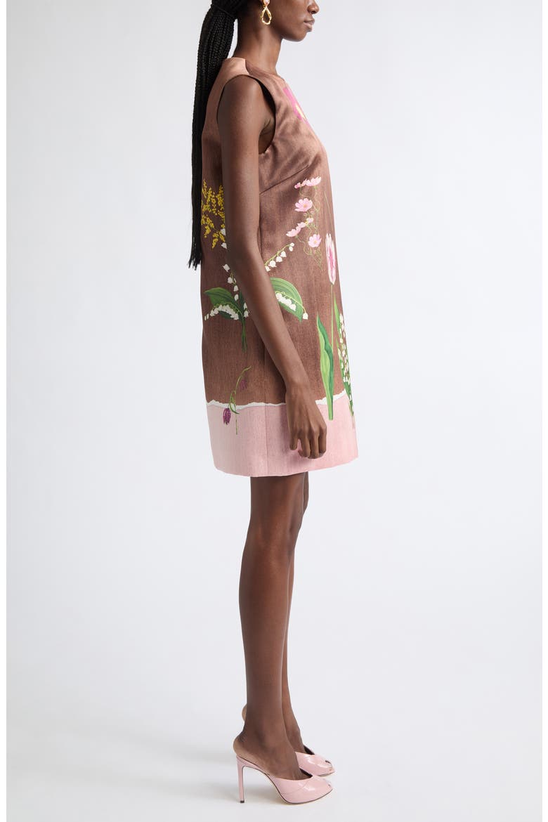 Mixed Botanical Satin Shift Minidress, Alternate, color, BLUSH/ BROWN
