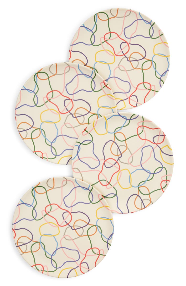 Poketo Set of 4 Outline Bamboo Dinner Plates, Main, color, 