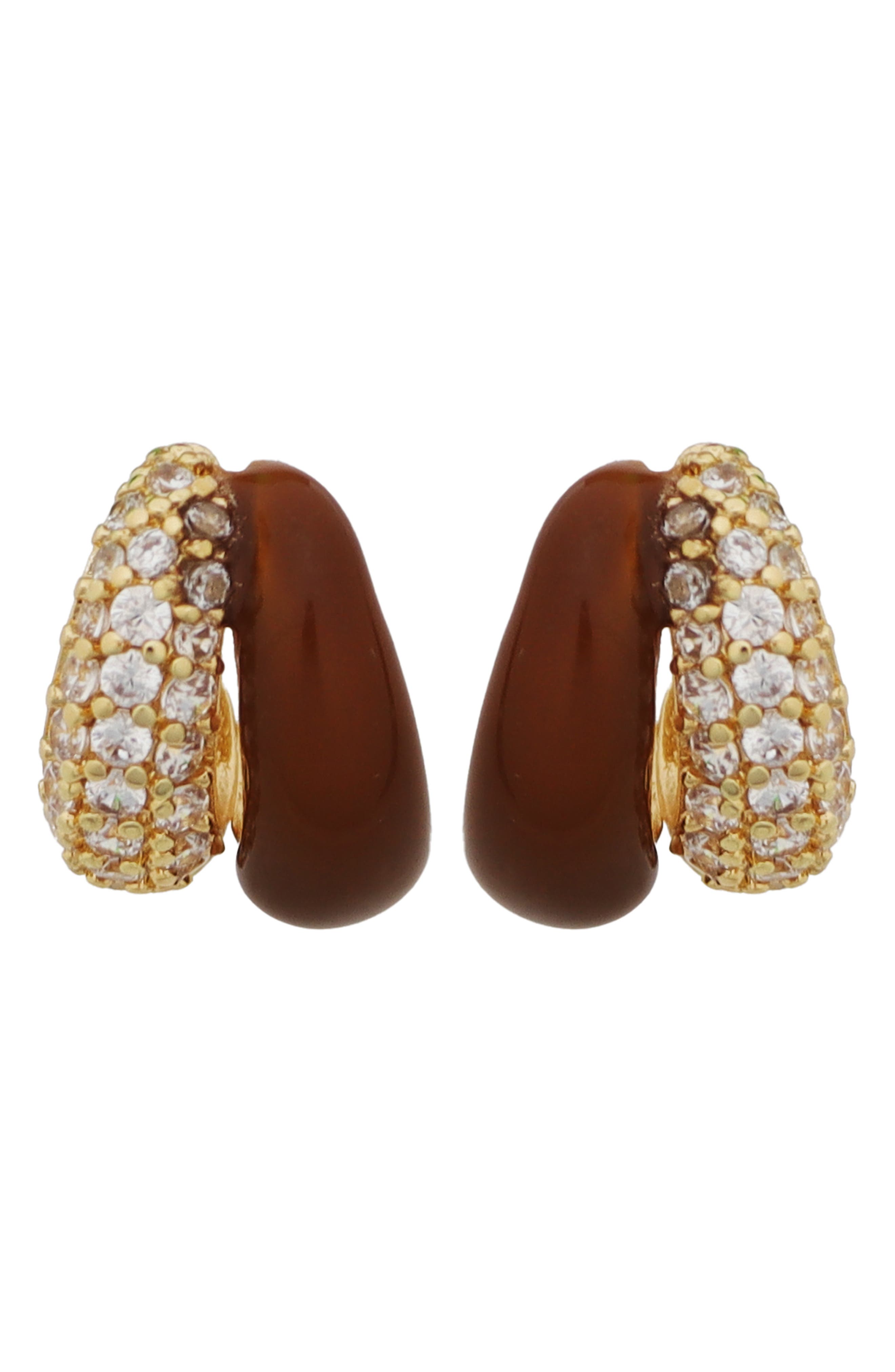 Panacea Pavé Cubic Zirconia & Enamel Double Huggie Hoop Earrings